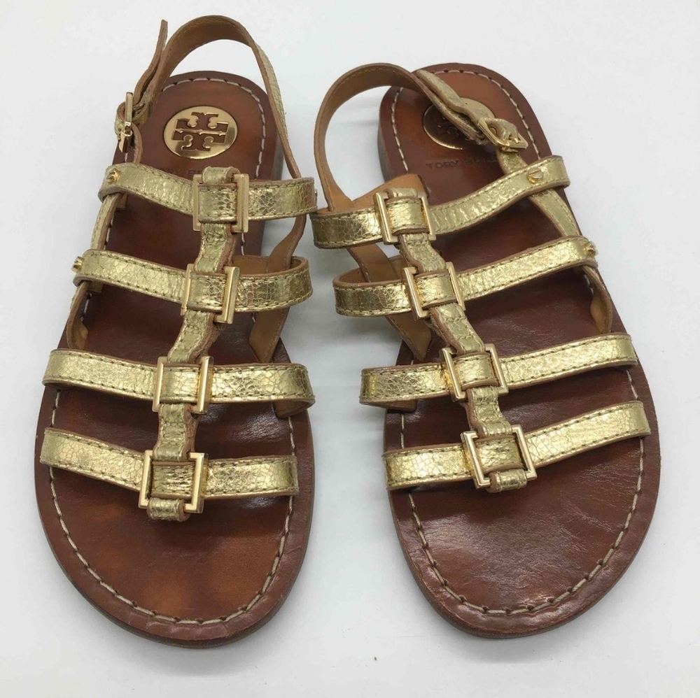 Gold Tory Burch Flat Sandals 6m Gladiator EUC